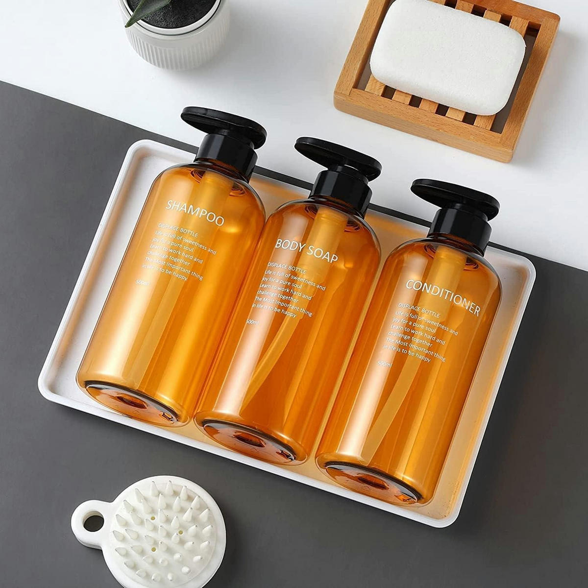 PUMPFLASCHEN-SET 3er-Pack 500ml Bernstein - Braun, Kunststoff (5/5/10cm)