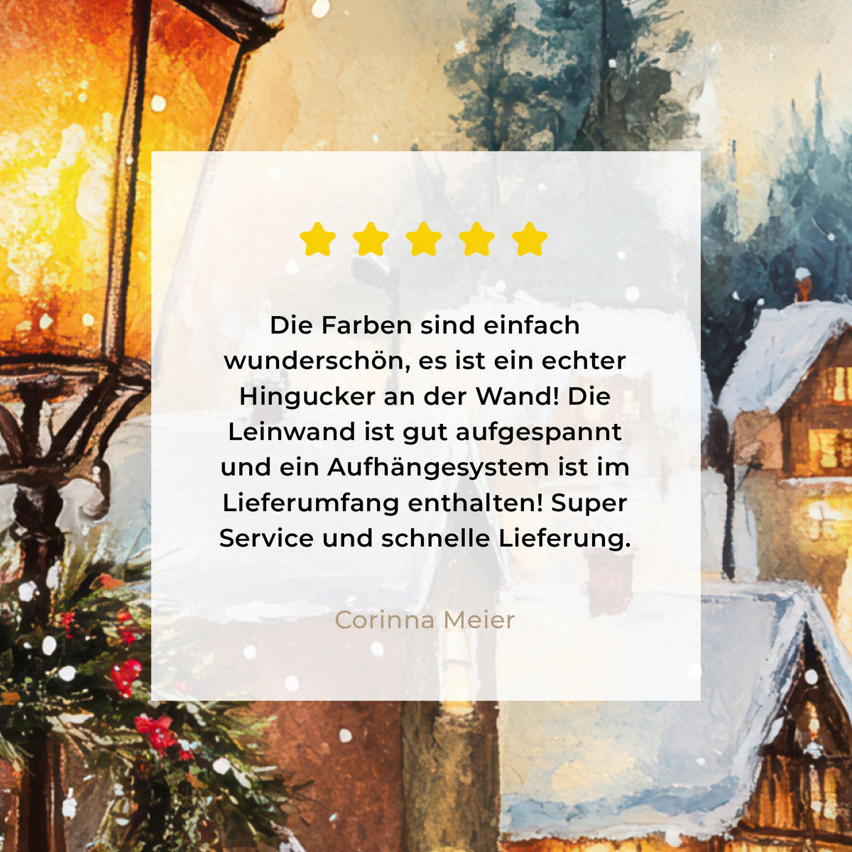 LEINWANDBILD Weihnachtsdorf - Häuser - Schnee - Weihnachten 90x90 cm - Sandfarben, Textil (90/90cm) - MuchoWow