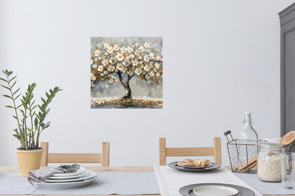 WANDTATTOO Baum - Blumen - Weiß - Natur - Kunst 50x50 cm - Weiß, Kunststoff (50/50/0.1cm) - MuchoWow