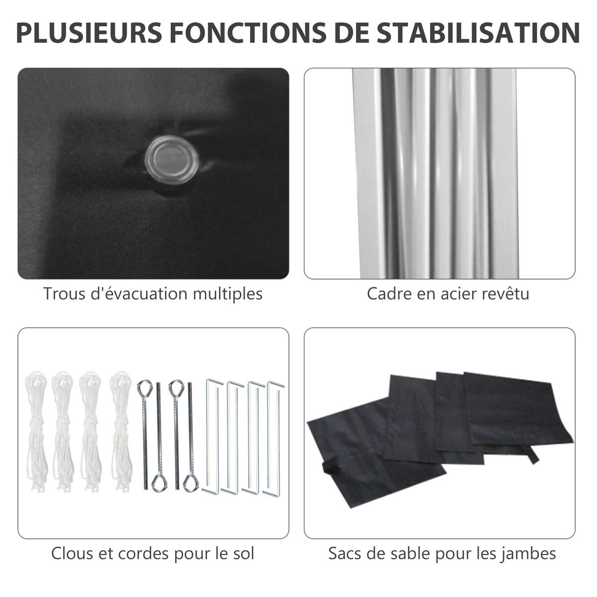 PAVILLON DE-13984 Pop-up 3/3 m, höhenverstellbar UV30+ - Schwarz, Textil (297/288/297cm) - ComfortXL