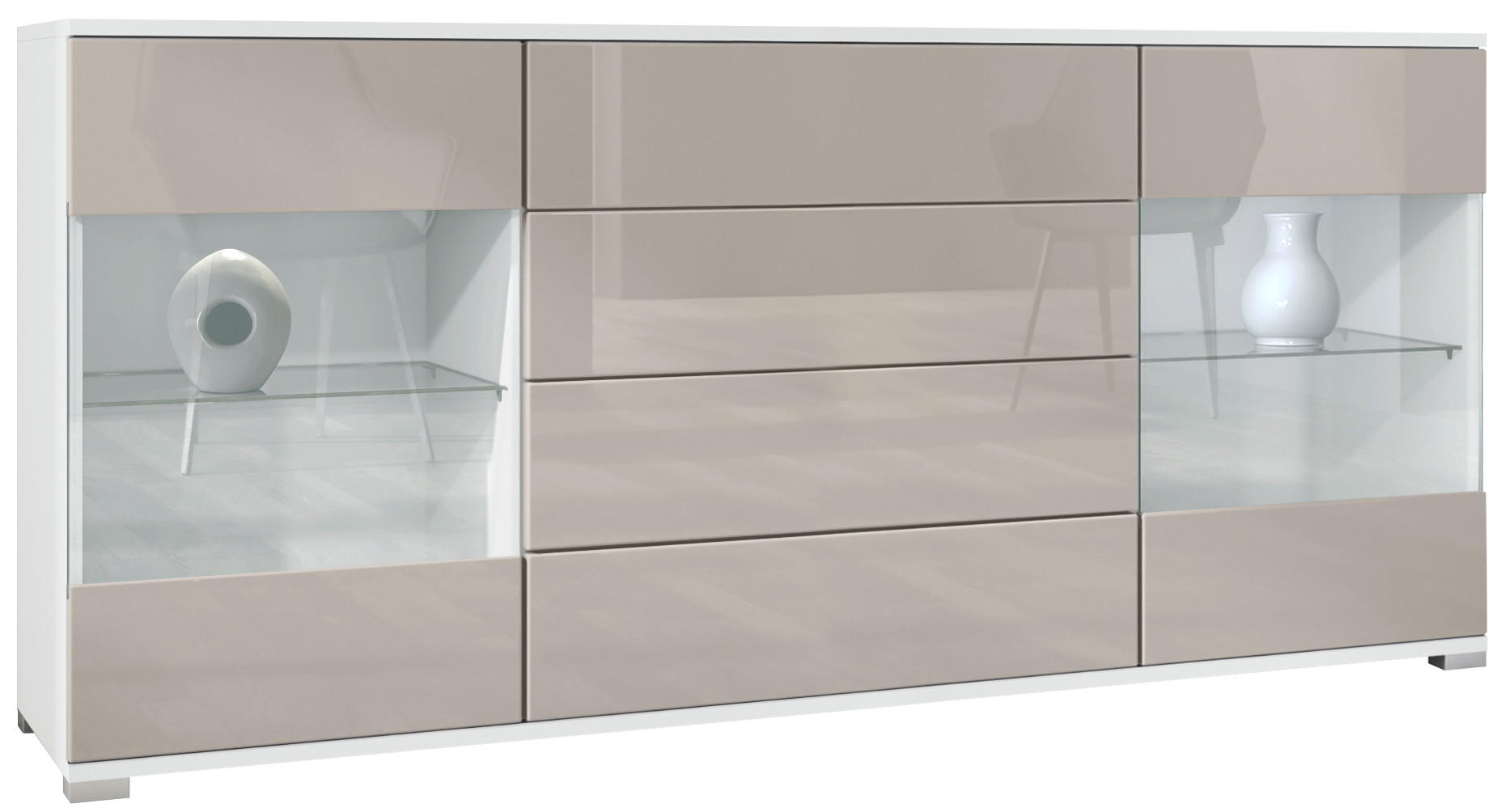 SIDEBOARD Bari Sandgrau Hochglanz - Sandfarben, Holzwerkstoff (166.5/75.5/35cm) - Vladon