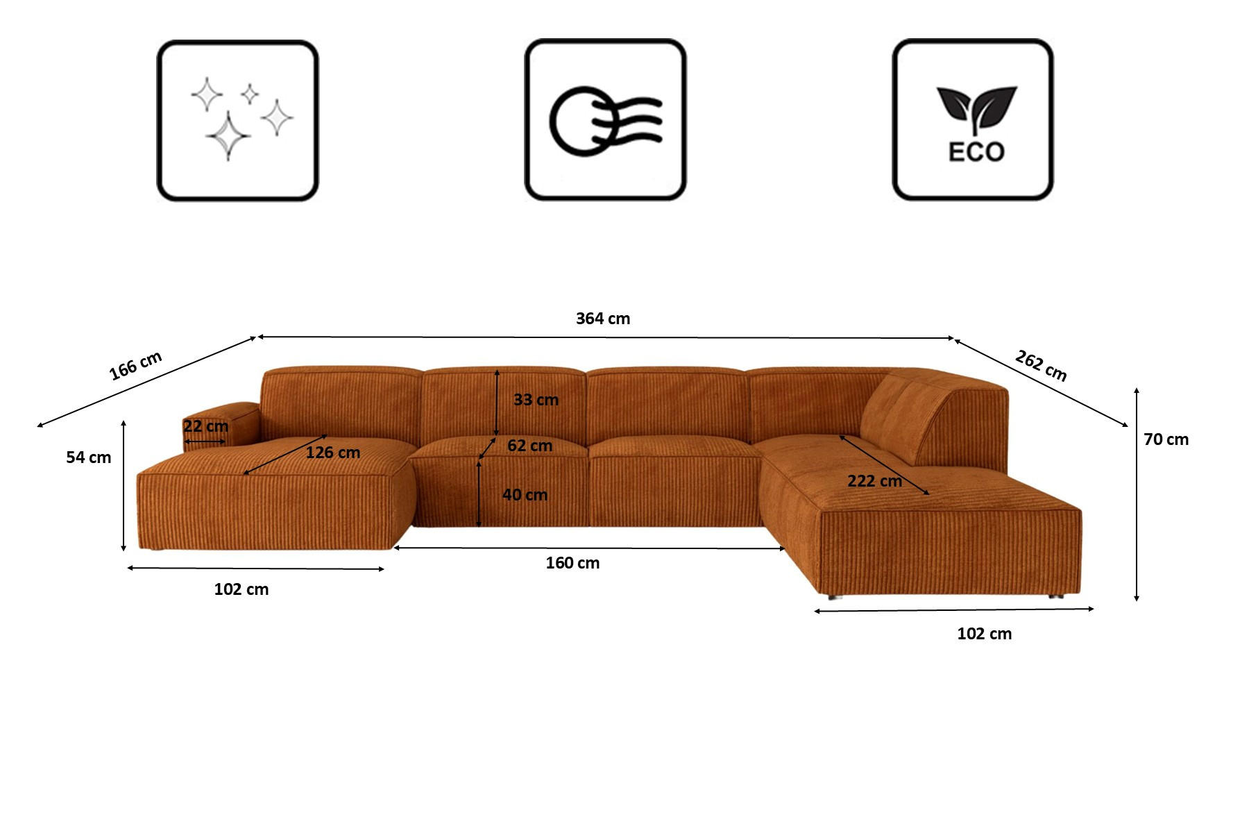 Thumbnail - Kaiser Möbel Ecksofa, Orange, Holz, 364x262 cm, Wohnzimmer, Sofas & Couches, Wohnlandschaften, Ecksofas