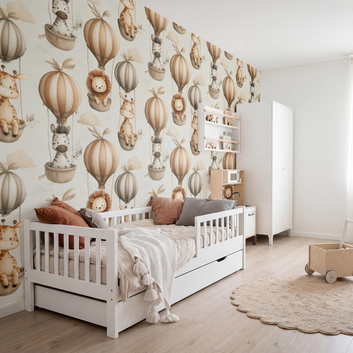 KINDERTAPETE - Safari - Heißluftballons - Taupe - 450x300 cm - Beige, Papier (450/300cm) - OnlyWow
