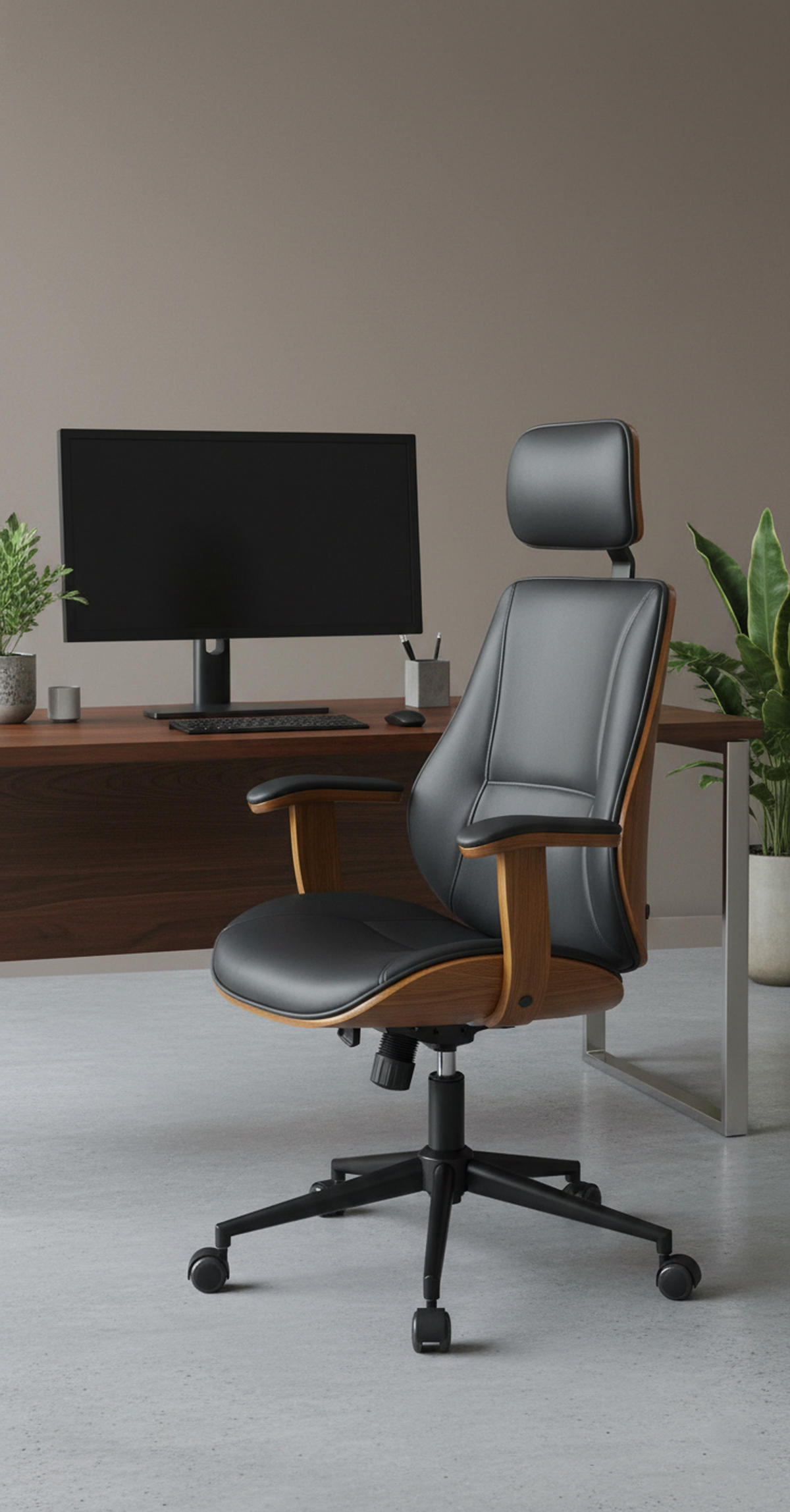 BÜROSTUHL Lugo Kunstleder walnuss/schwarz - Schwarz, Metall (60/126/60cm) - TPFLiving