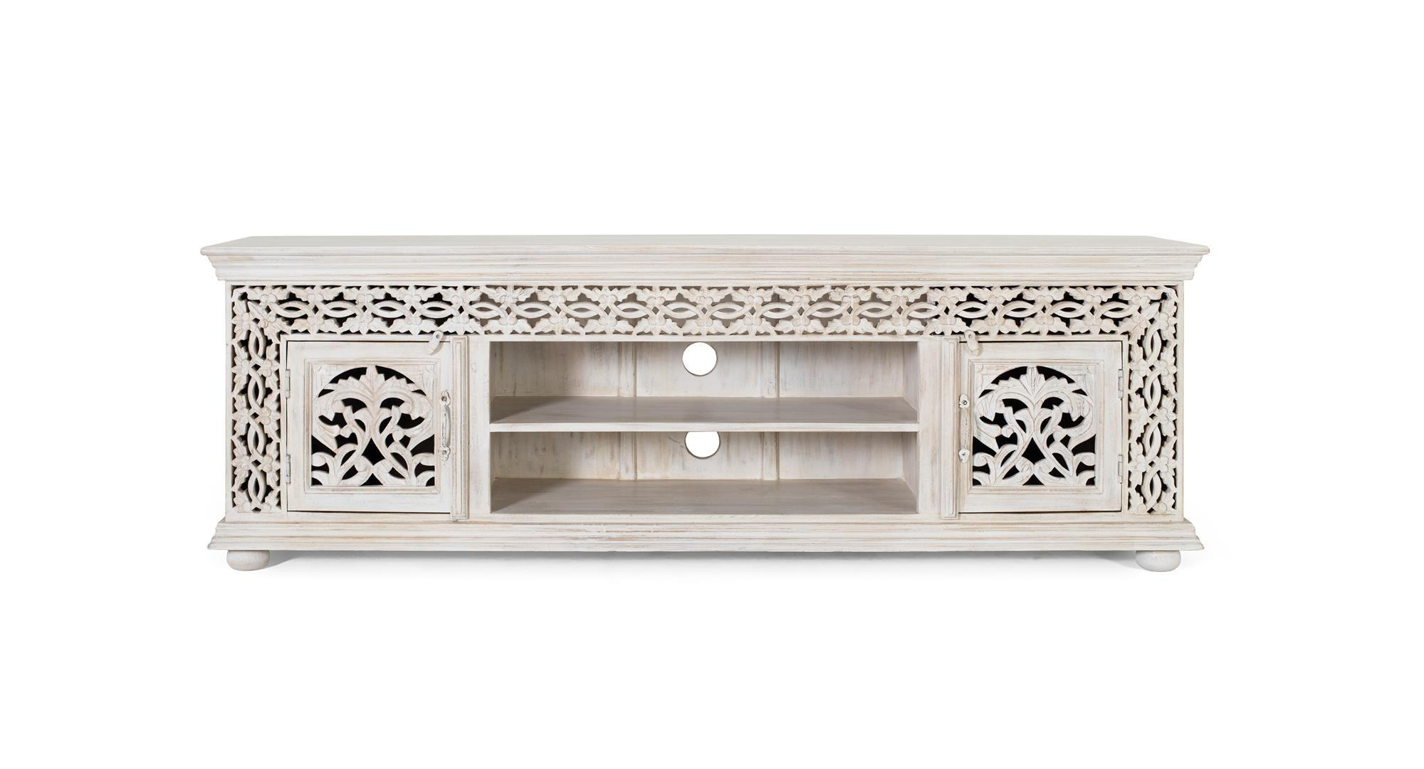 TV-SCHRANK aus gealtertem weißem Mangoholz - Perlmutt, Holz (180/60/40cm) - Giner y Colomer