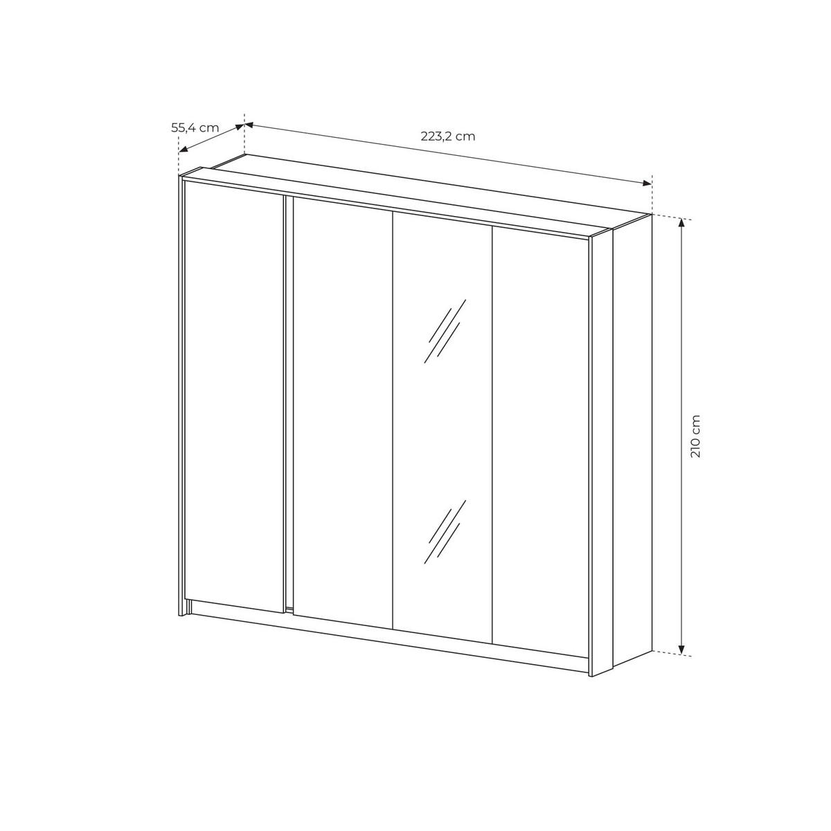 DREHTÜRENSCHRANK DASTINO 223,2/210/55,4 cm 4-türig mit Spiegel Beige - Beige, Holzwerkstoff (223.2/210/55.4cm) - MASSENO