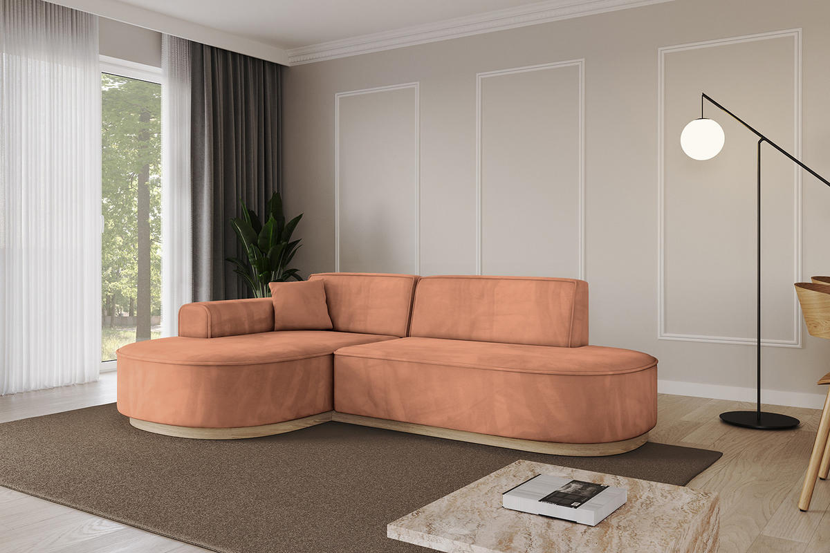 ECKSOFA Ottomane Links MARI-L1-v1 - 243x171x83 cm Orange Velours - Orange, Holzwerkstoff/Textil (243/171cm) - ALTDECOR