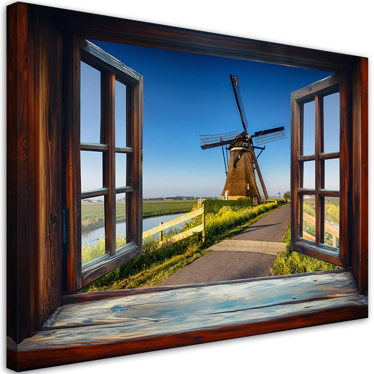 WANDBILD fensterblick windmühle naturlandschaft - Braun, Textil (60/40cm) - Feeby