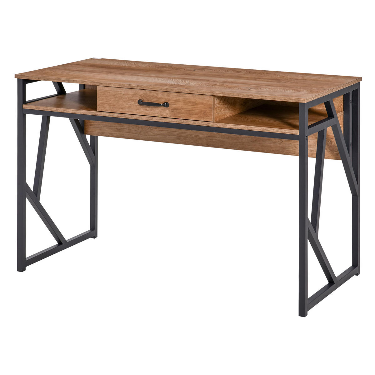 SCHREIBTISCH Schwarz und Walnuss-Optik mit Schublade und 2 Fächern 120/60/76 cm - Walnussfarben, Holzwerkstoff (60/120/76cm) - PANGIVO