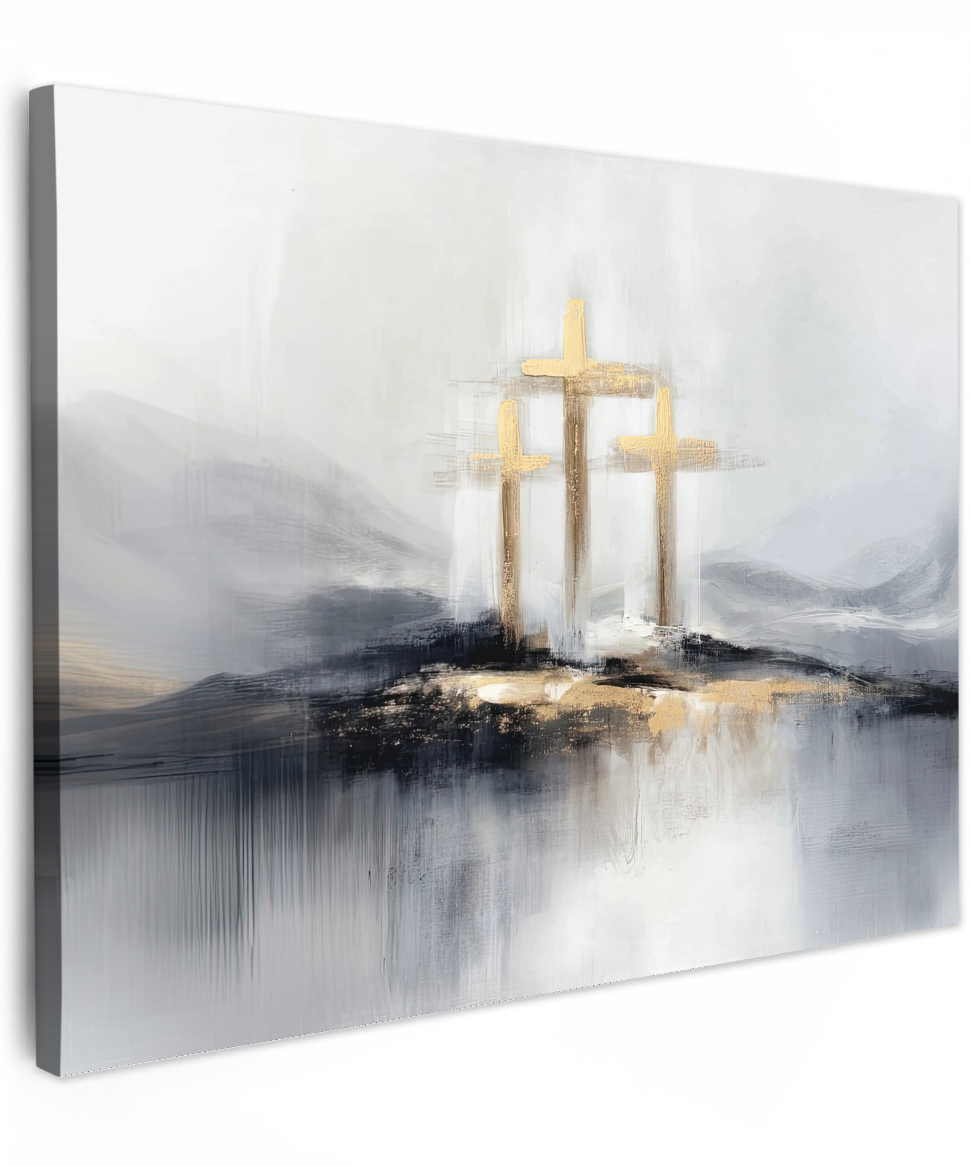 LEINWANDBILD Abstrakt - Malerei - Christentum - Kreuz Wandbilder 80x60 cm - Weiß, Textil (80/60cm) - MuchoWow