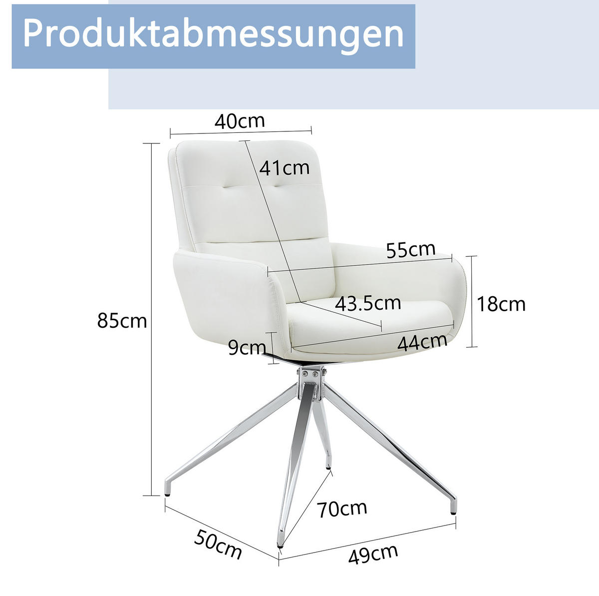 DREHSTUHL 2er-Set 85 cm PU Weiß mit Metallgestell Silberfarben - Weiß, Metall (50/85/55cm) - Meubliv