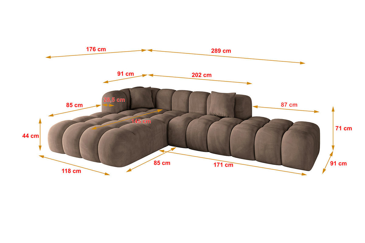 ECKSOFA Ottomane Links OLEA-L2 - 289x176x71 cm Braun - Schwarz/Braun, Holzwerkstoff/Kunststoff (289/176cm) - ALTDECOR
