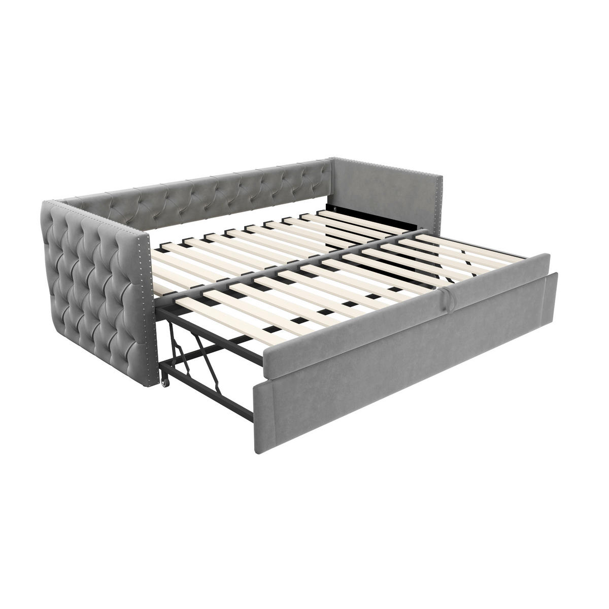 POLSTERBETT mit Knöpfen Samt Hellgrau 90/200 cm - Grau, Leder (90/200cm) - OKWISH