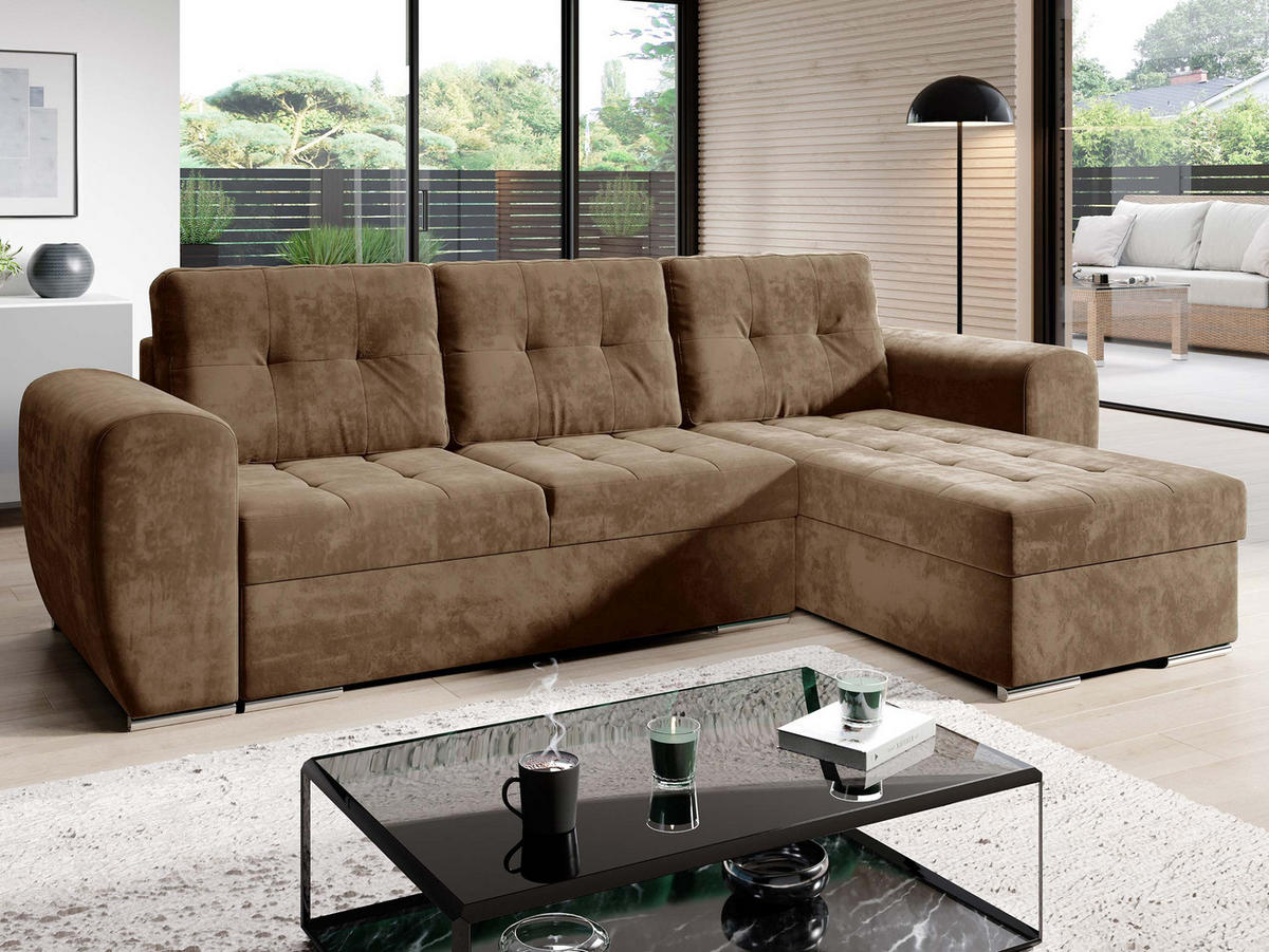 ECKSOFA Bari - Currygelb/Silberfarben, Holz/Textil (256/157cm) - MIRJAN24