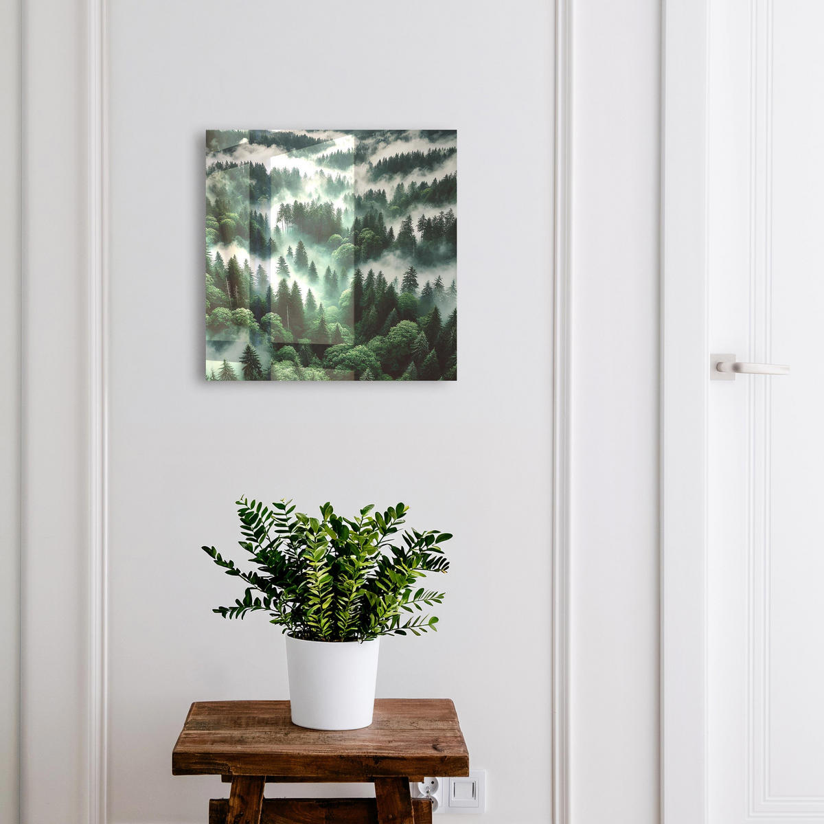 SCHLÜSSELBOX Weiß 30x30 cm – Türöffnung nach rechts - Nebelwald - Grün, Metall (30/30/5cm) - TULUP
