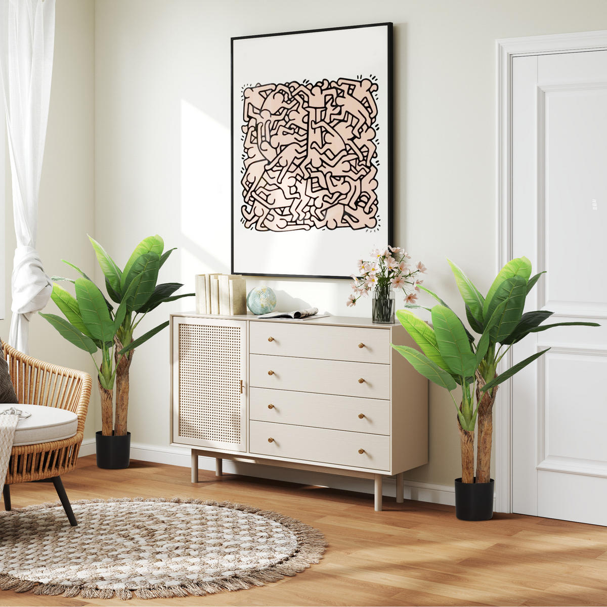 KÜNSTLICHER Bananenbaum 2er Set groß 120 cm Kunstpflanze - Grün, Kunststoff (120cm) - HOMCOM