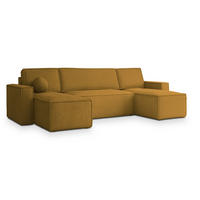 WOHNLANDSCHAFT PESANO P Gelb Kordstoff mit Schlaffunktion - Gelb, Holz (306/85/140cm) - MASSENO