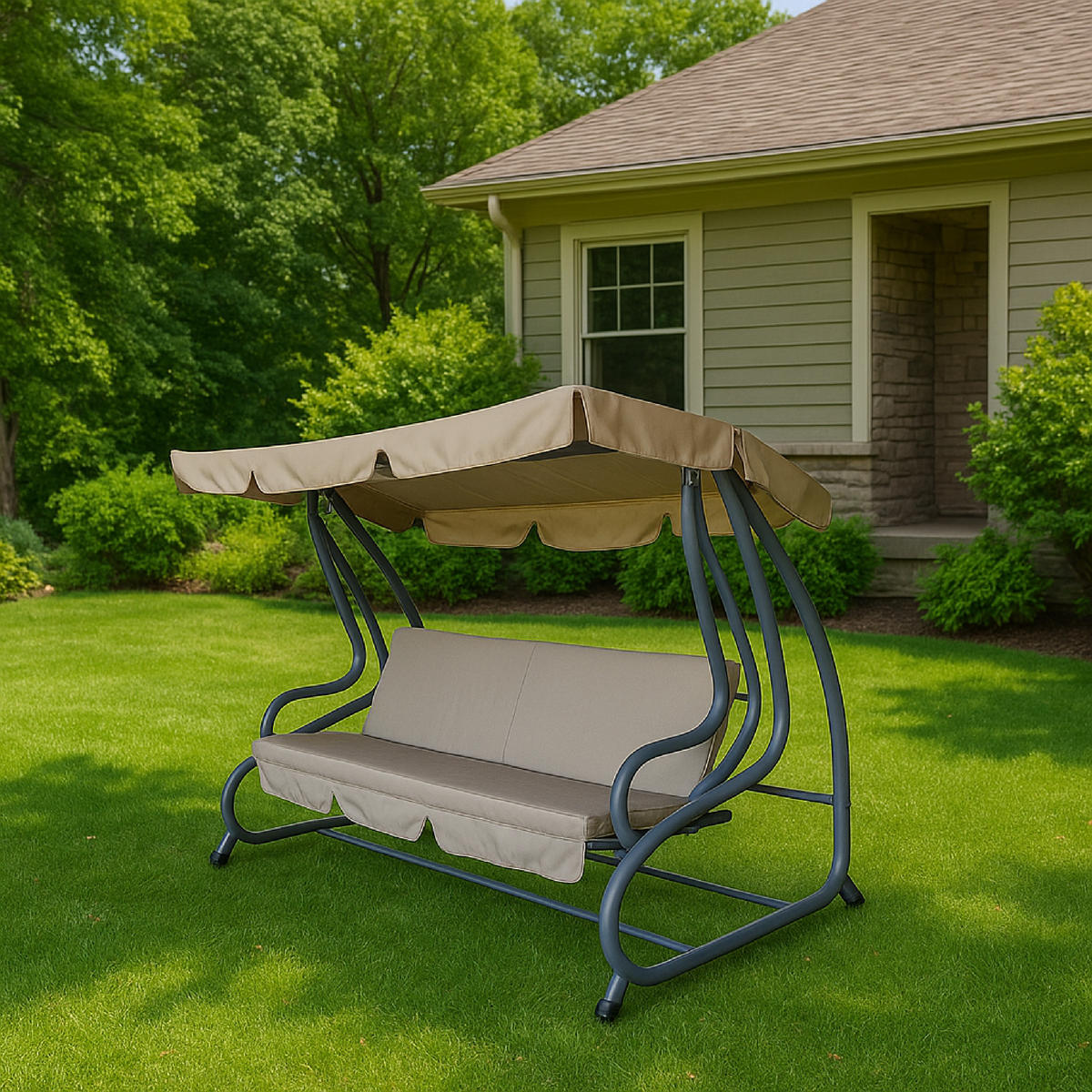 HOLLYWOODSCHAUKEL mit Liegefunktion, 4-Sitzer MILANO, Farbe: grau / creme - Grau, Metall (232/164/120cm) - TPFGarden