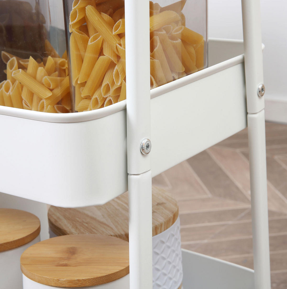 KÜCHENWAGEN mit 3 Böden, Deckel und Rollen 45 x 31 x 79,4 cm Weiß - Weiß, Metall (31/79.4/45cm) - Beauniv