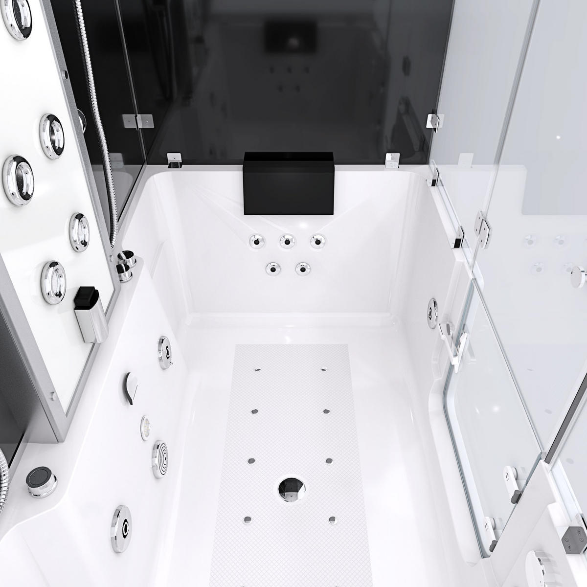 BADEWANNE mit Tür Dusche K88-SW-EH-C-EA Duschtempel - Schwarz, Glas/Kunststoff (100/228/180cm) - AcquaVapore by Sandra Jentho