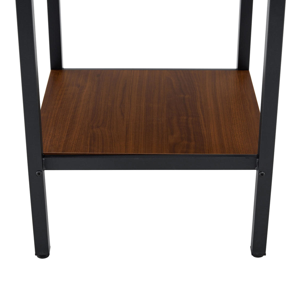 JEDÁLENSKÝ stôl 100/77 cm, MDF a kov, orechová, s odkladacou policou - farba vlašského orecha, kompozitné drevo (100/100/77cm) - BEAOK