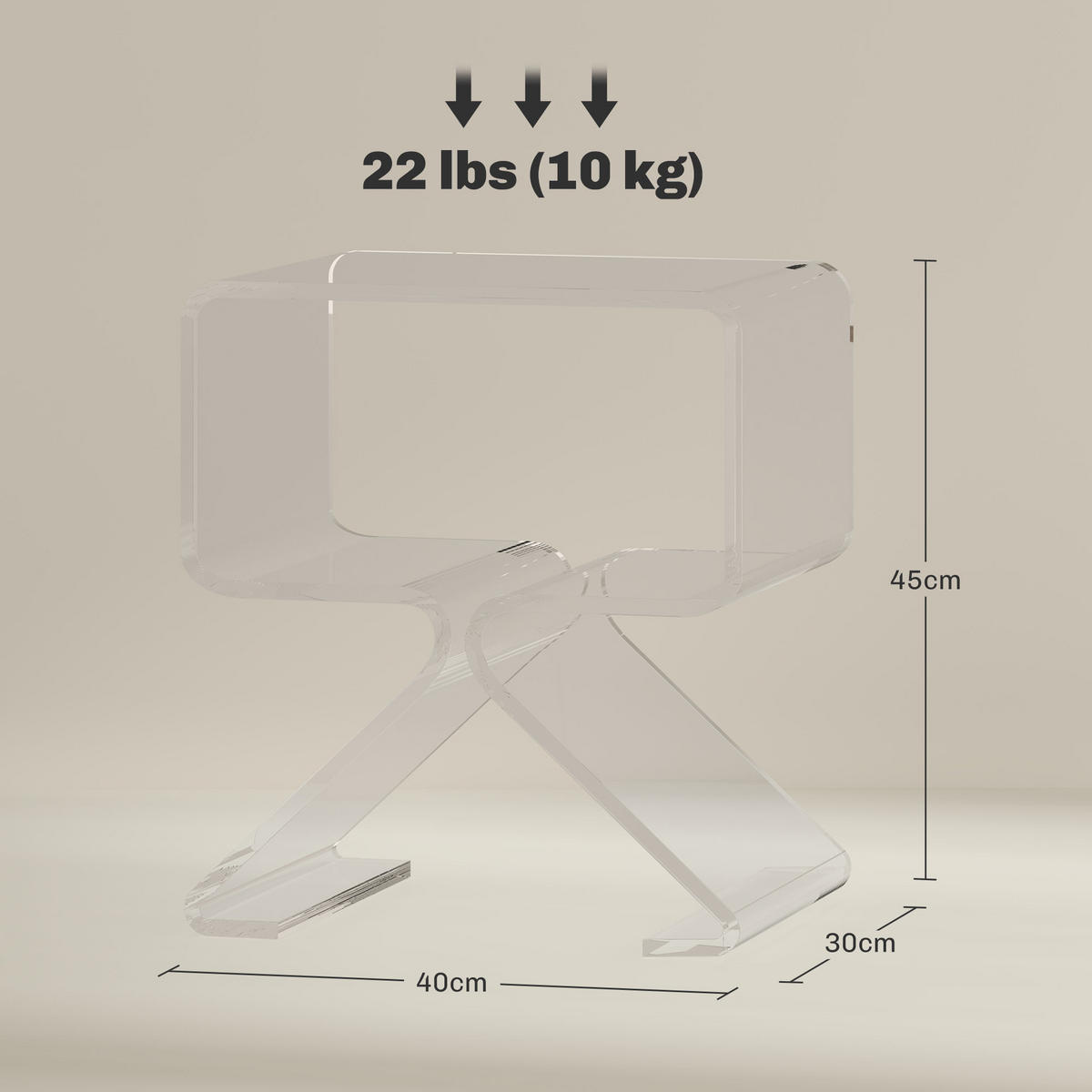 BEISTELLTISCH Transparent 1 Stück - Transparent, Kunststoff (40/30/45cm) - GiPP