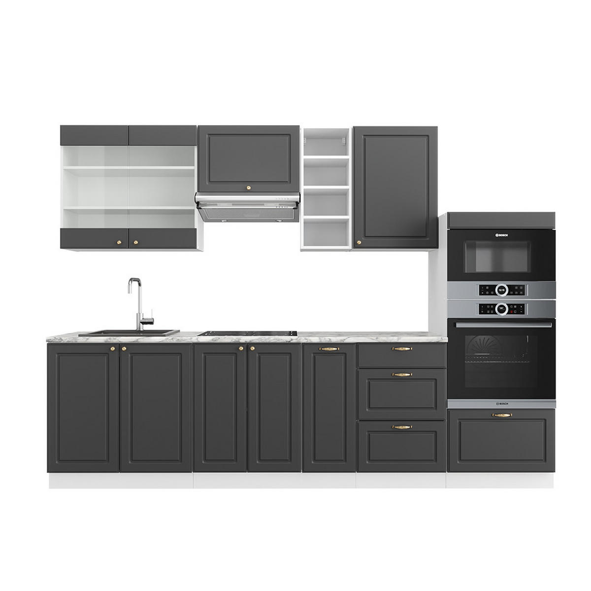 KÜCHENZEILE Fame-Line Anthrazit Landhaus/Weiß 280 cm ohne AP - Dunkelgrau/Weiß, Holzwerkstoff (280/81.6/46cm) - Vicco