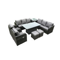 GARTENSET Polyrattan 10-Sitzer - Dunkelgrau/Grau, Glas/Kunststoff - Fimous