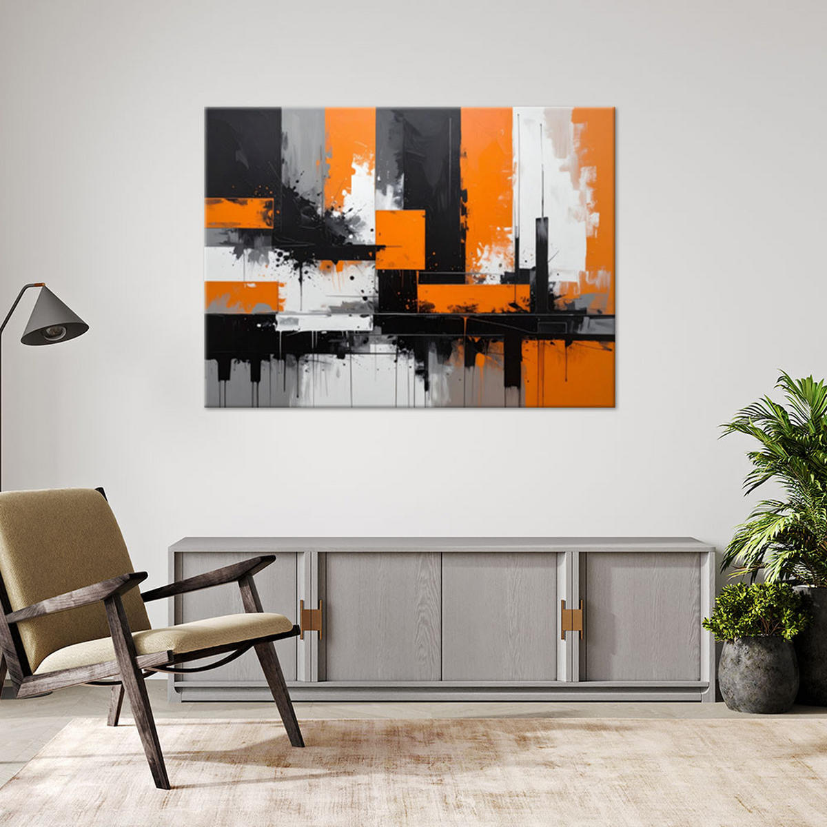 BILD auf Leinwand, Schwarz orangefarbene Abstrakt - Orange, Textil (100/70cm) - Feeby