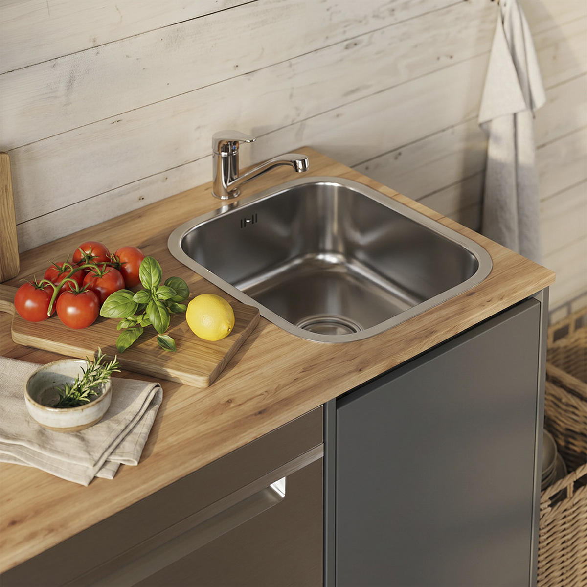 MINIKÜCHE Viktor, Anthrazit/Goldkraft Eiche, mit Spüle & Armatur - Honigeiche/Anthrazit, Holzwerkstoff (230.4/88.2/60.3cm) - Vicco