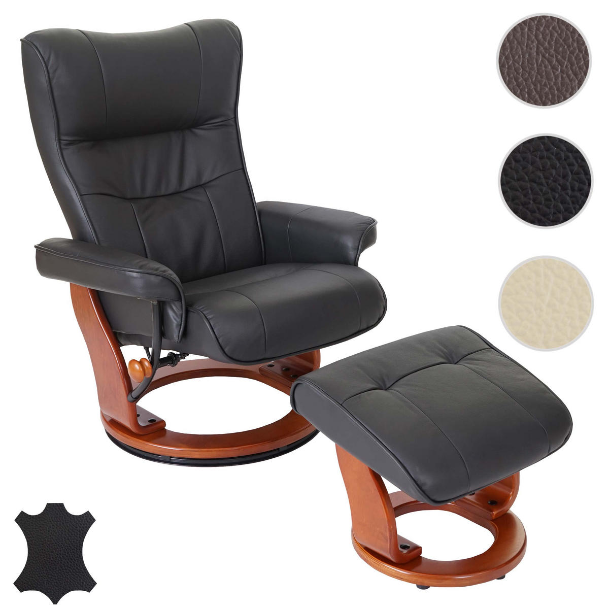RELAXSESSEL MIT HOCKER Schwarz - Schwarz, Leder (83/104/83cm) - MCA