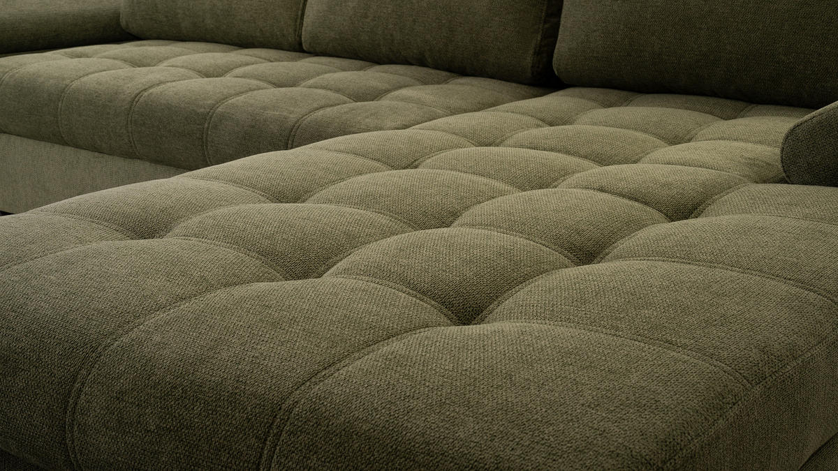 ECKSOFA SANDRO Grün Geflochtener Stoff mit Schlaffunktion - Grün, Holz (277/201cm) - MASSENO