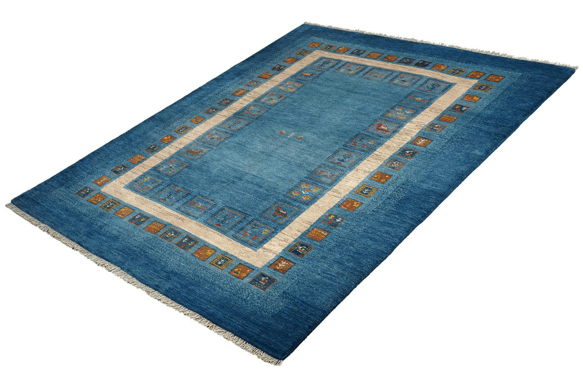 GABBEH-TEPPICH handgeknüpft Rizbaf Blau 247/169 cm Schurwolle - Blau, Textil (169/247cm) - Looma