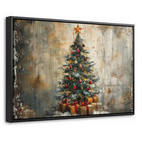 LEINWAND Bilder mit Rahmen - Weihnachtsbaum - Vintage - Weihnachten - Geschenk - 30x20 - Rostfarben, Textil (30/20cm) - MuchoWow