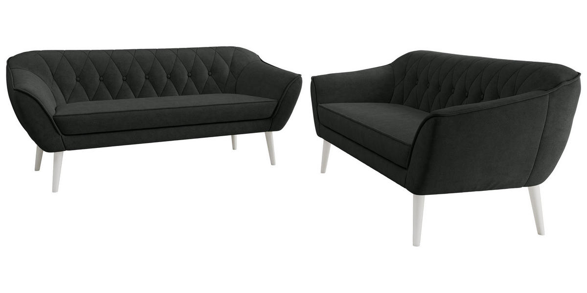 SEDACÍ SOUPRAVA PIRS 3+3 - Tmavě šedá Strukturovaná látka - Bílé nohy - bílá/tmavě šedá, kompozitní dřevo/textil (180/75/74cm) - MKS