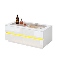 COUCHTISCH mit Glasplatte, 4 Schubladen & LED, Hochglanz Weiß modern, stabile Spanplatte - Weiß, Glas/Holzwerkstoff (100/50/40cm) - EVRYAE