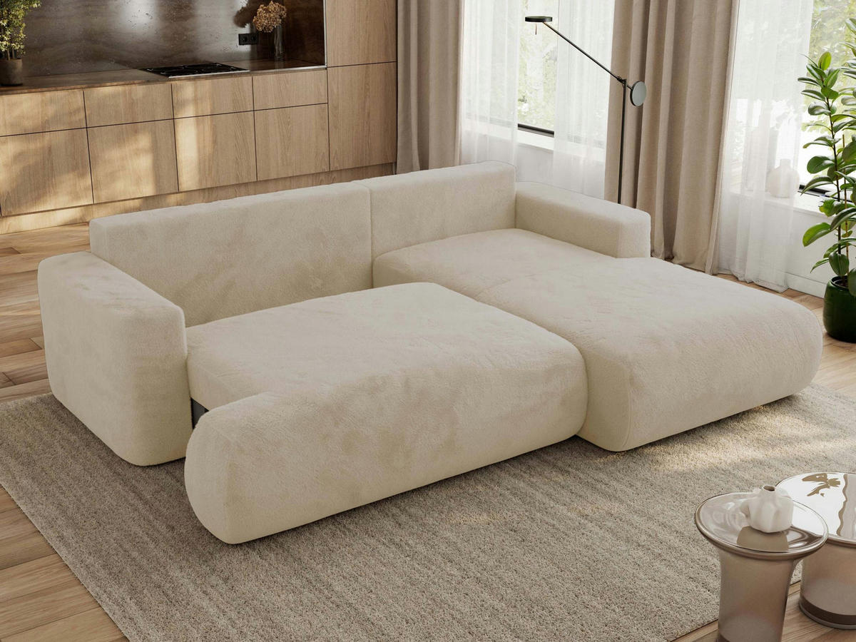 ECKSOFA OVO L Creme Plüsch - Rechts Seite - Creme/Schwarz, Kunststoff/Textil (195/271cm) - MKS