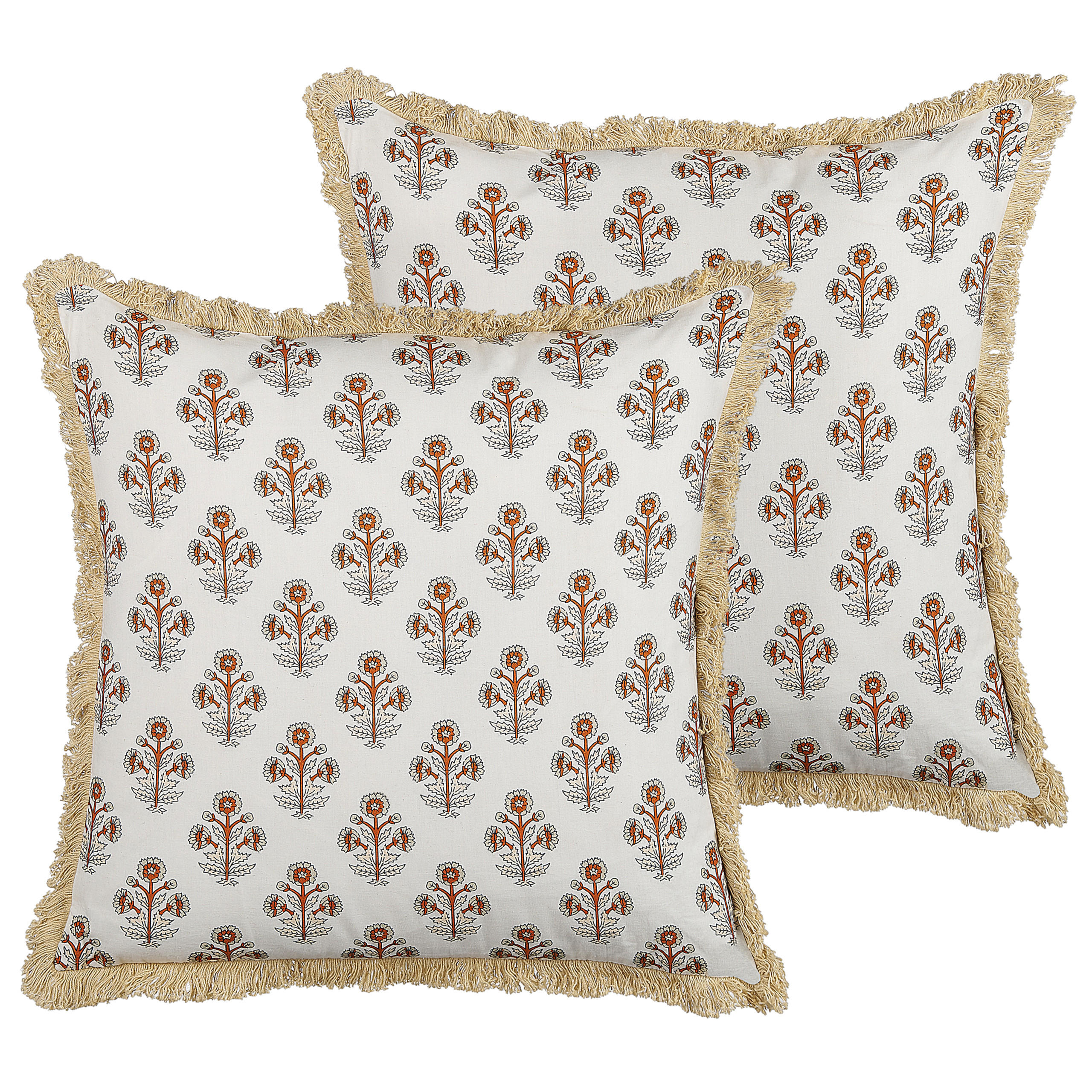 DEKOKISSEN 2er-Set Hellbeige 45/45 cm Omorika - Beige/Multicolor, Naturmaterialen/Textil (45/45cm) - Beliani
