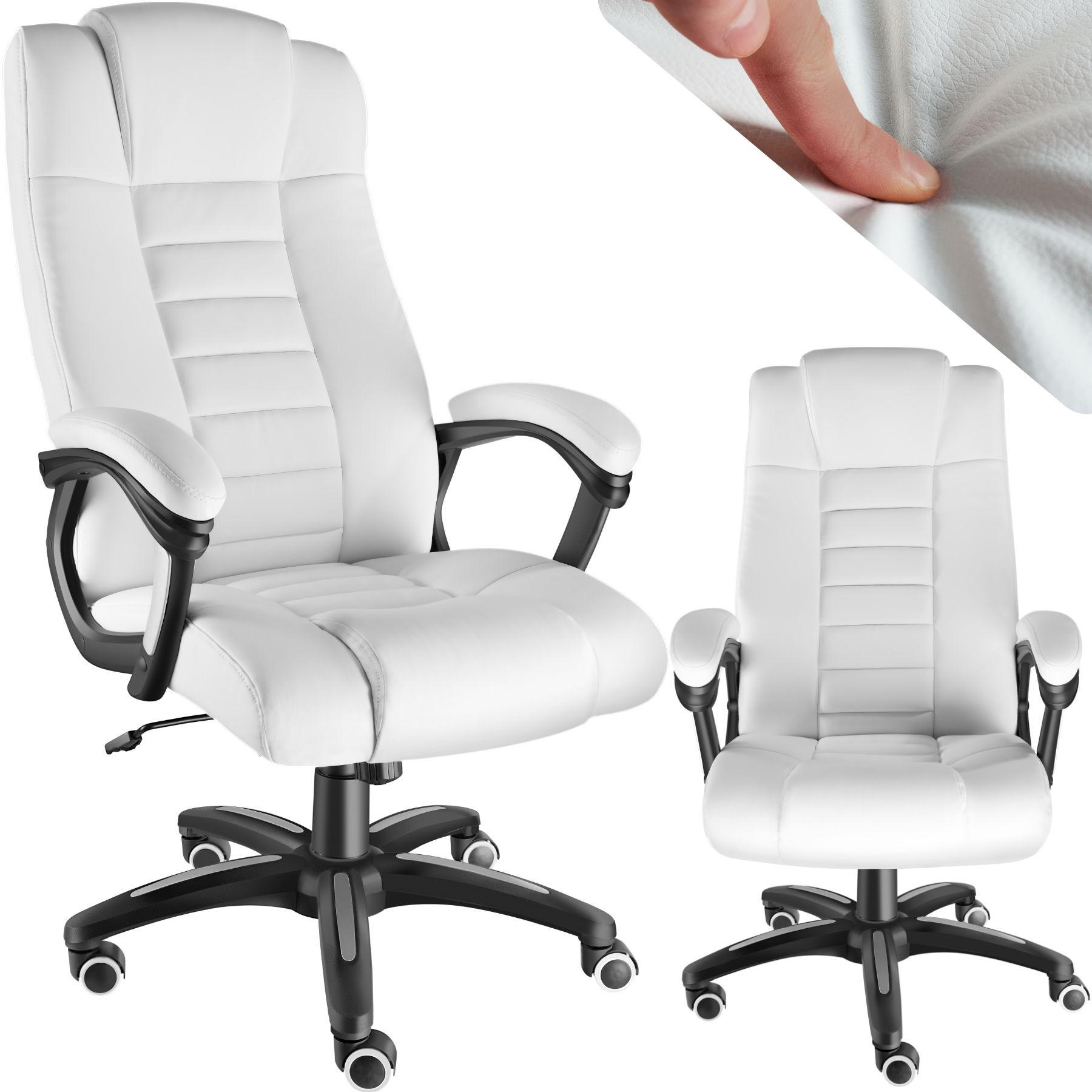 BÜROSTUHL Mafz, einstellbare Wippfunktion, weiß - Weiß, Leder (49/50/52cm) - tectake