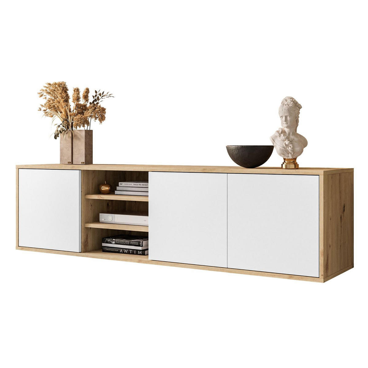 TV-ELEMENT SANAYI Hängend mit Regalen Eiche Artisan/Weiß - Weiß, Holzwerkstoff (156/41/38cm) - Lookway