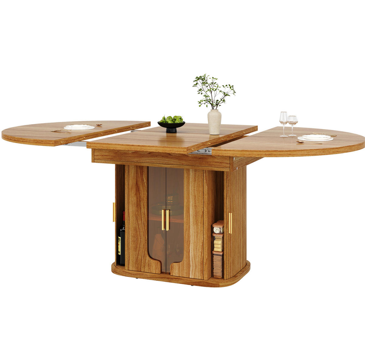 ESSTISCH aus MDF 118-158x118x77 cm Walnuss ausziehbar mit Stauraum, Schubladen und Glasfronten - Braun, Holzwerkstoff (118/118/77cm) - Modfu
