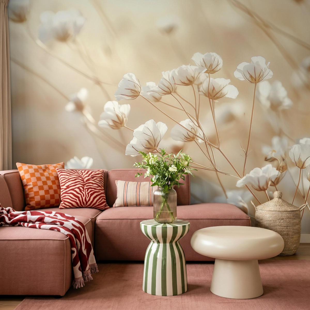TAPETE - Wild - Blumen - Weiß - 260x200 cm - Creme, Papier (260/200cm) - OnlyWow
