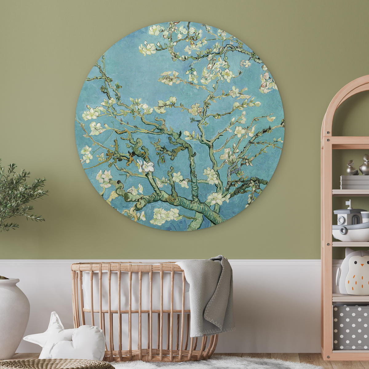 NÁSTĚNNÝ OBRAZ Van Gogh - Mandlový květ - Staří mistři - Umění - Vintage 150x150 cm - pastelově modrá, plast (150/150cm) - MuchoWow