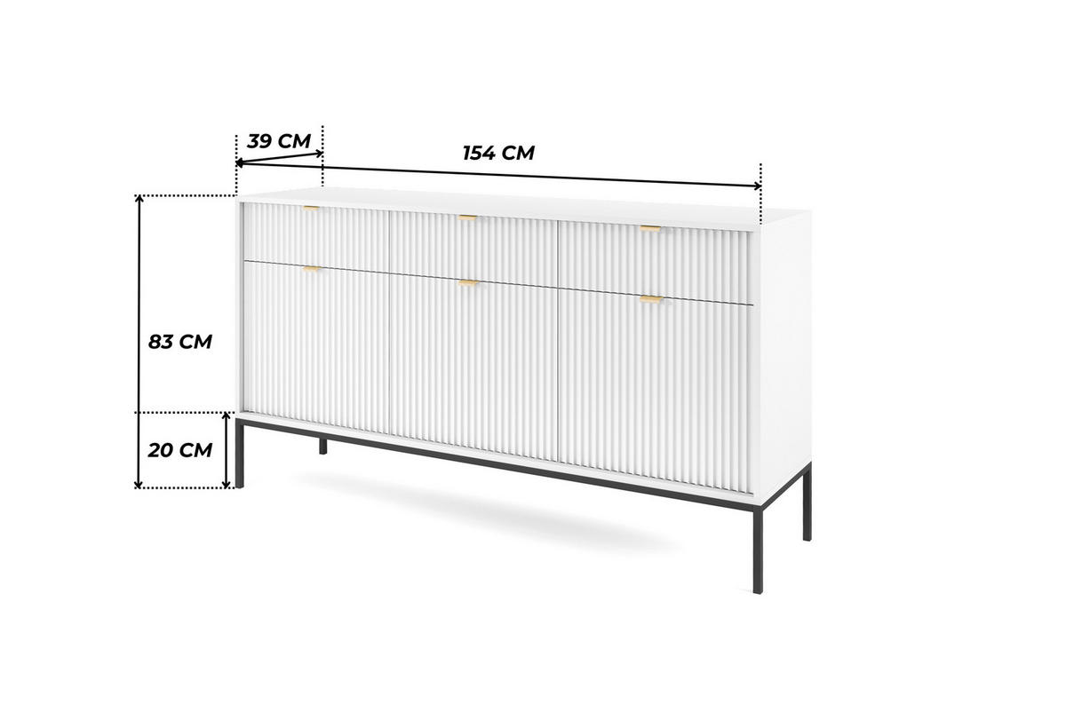 WEISSE Moderne Geriffelte Kommode KIOTO K3D3SZ (Schwarzes Gestell, Soft-Close Türen) - Goldfarben/Schwarz, Holz/Holzwerkstoff (154/83/39cm) - Ravio