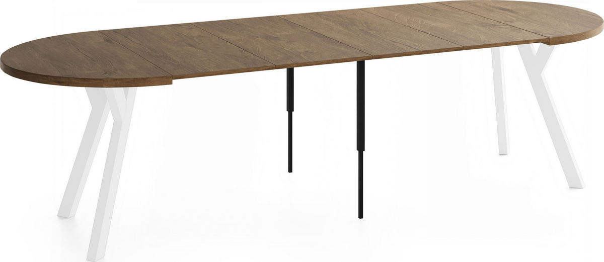 ESSTISCH Vero Weiß rund ausziehbar verlängerbar, Eiche Braun Rustikal 100-300/100/77 cm - Alteiche/Braun, Holz/Holzwerkstoff (100/300/76.5cm) - WFL GROUP