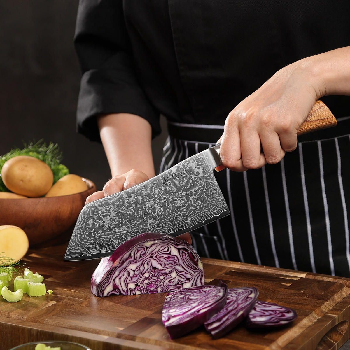 KOCHMESSER 17 cm - Braun, Holz/Metall (32cm) - Wakoli