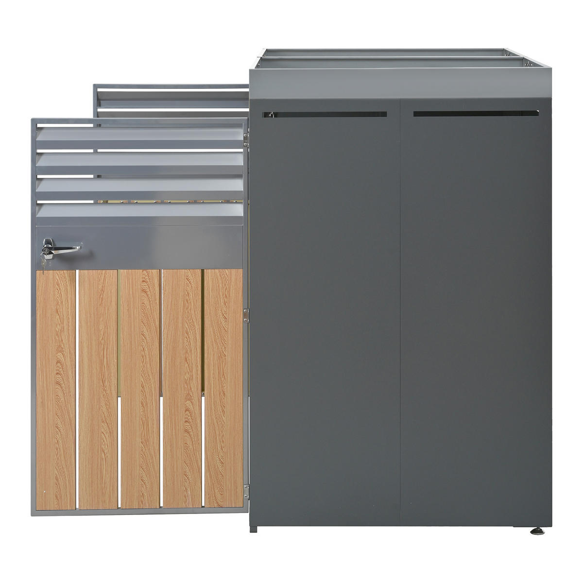 MÜLLTONNENBOX 2 Türen abschließbar Lüftung Pflanzdach - Multicolor, Metall (80/124.5/132cm) - FLIEKS