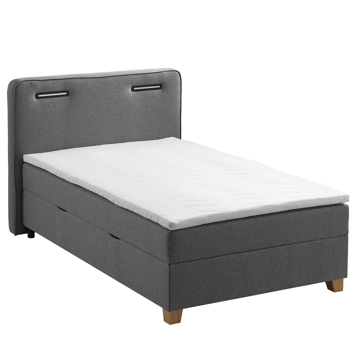 BOXBETT mit Stauraum - inkl. Beleuchtung - Dunkelblau, Holz/Textil (120/200cm) - home24