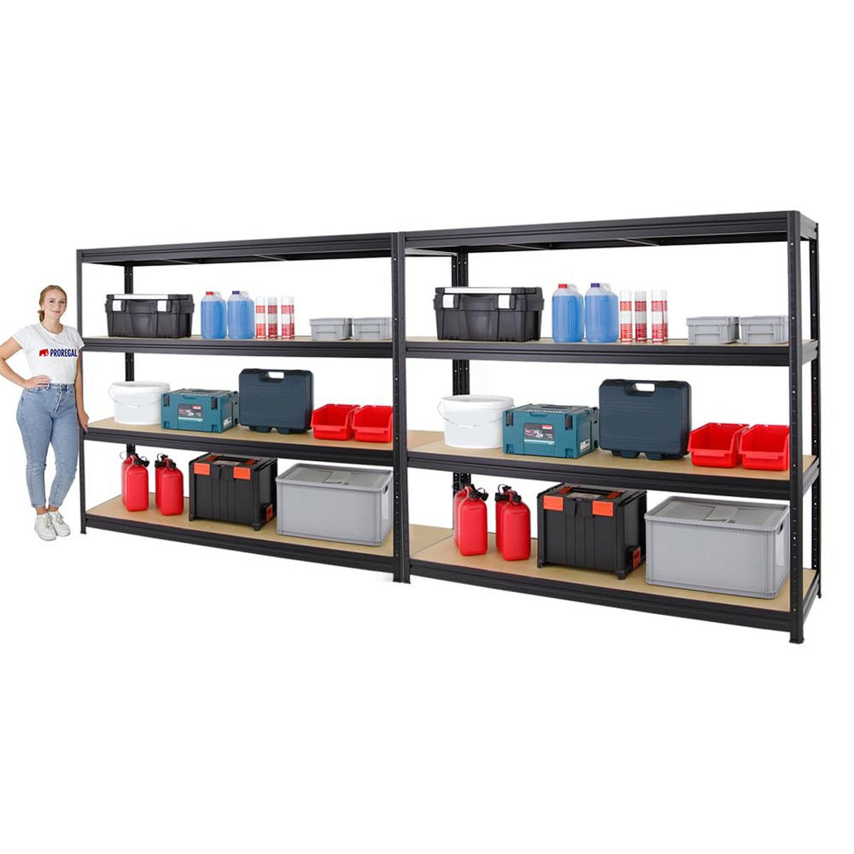SCHWERLASTREGAL Dino 2er-Set mit 2x 180x180x60 cm Fachlast 500 kg Schwarz - Schwarz, Metall (360/180/60cm) - PROREGAL