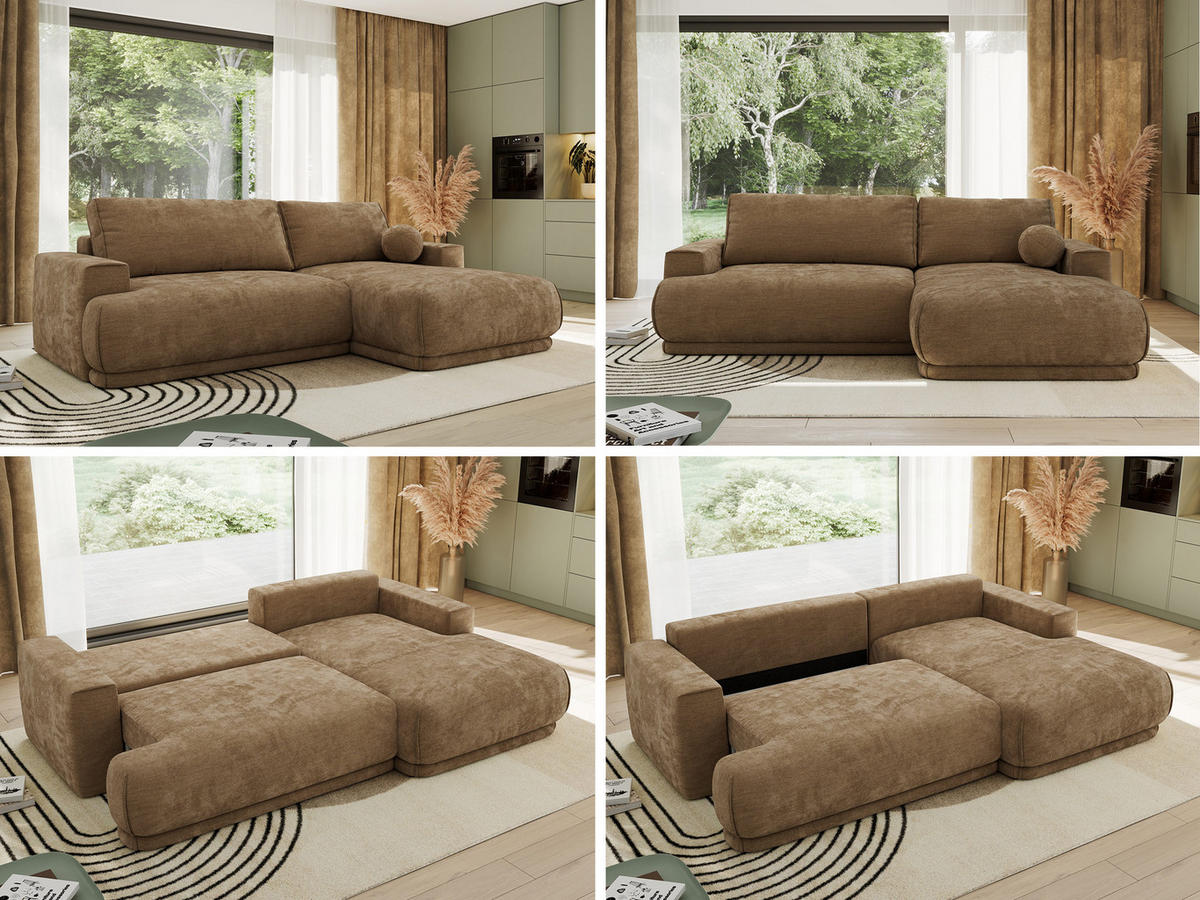 ECKSCHLAFSOFA RINA L Braun Schenille glatt - rechts - Schwarz/Braun, Kunststoff/Textil (170/267cm) - MKS